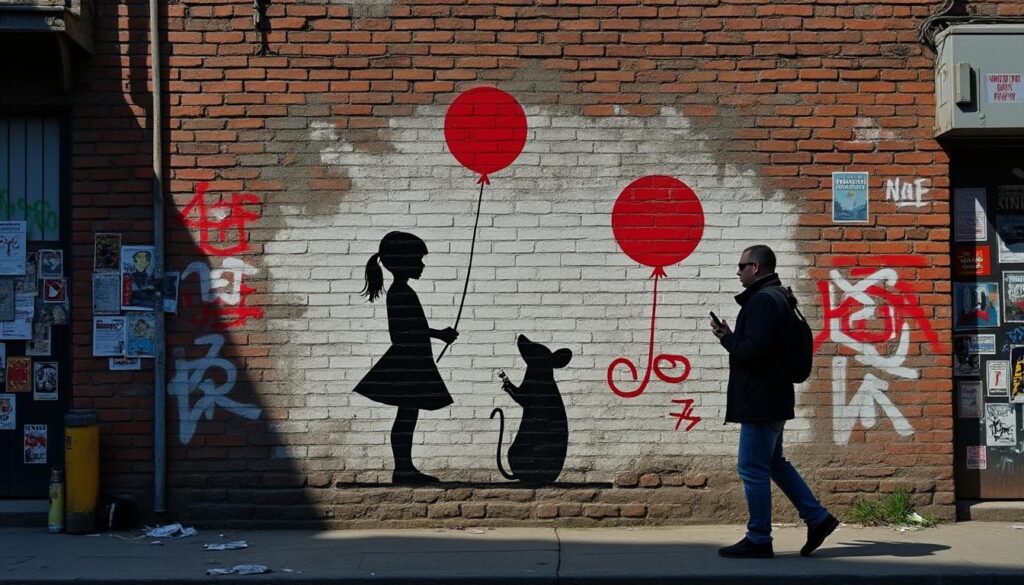 découvrez banksy, le street artiste révolutionnaire qui redéfinit l'art urbain contemporain par ses œuvres provocantes et engagées.