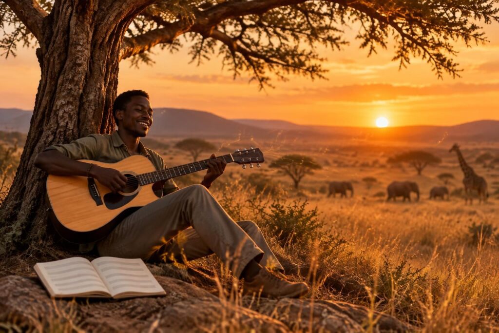 découvrez les paroles de « hakuna matata » en anglais et en français, avec leur traduction et les accords pour chanter et jouer la chanson.
